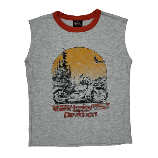 Age 8-10 Harley Davidson Graphic T-Shirt - Medium Grey Cotton Blend