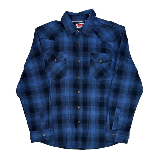 Wrangler Checked Flannel Shirt - Large Blue Cotton