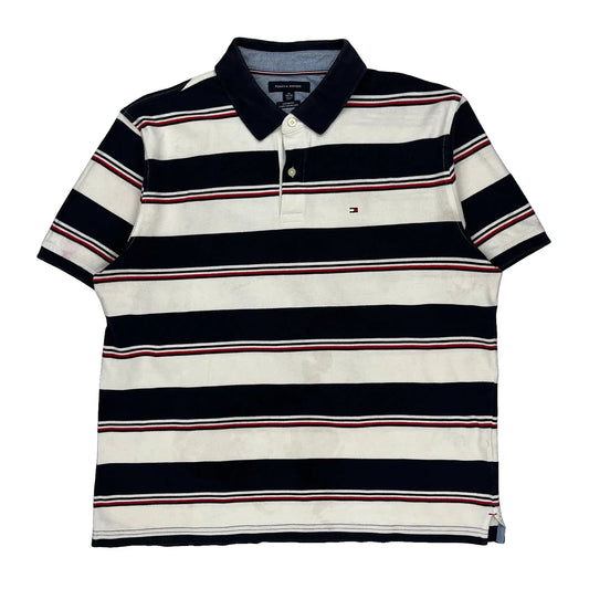 Vintage Tommy Hilfiger Striped Polo Shirt - XL Red Cotton