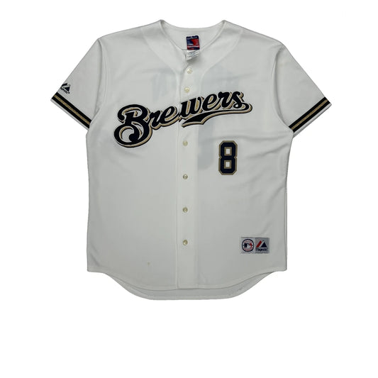 Brewers Majestic Mlb Jersey - Large White Polyester