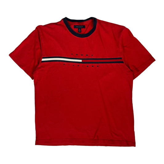 Vintage Tommy Hilfiger Striped T-Shirt - XL Red Cotton