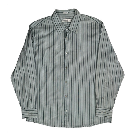 Calvin Klein Striped Shirt - XL Grey Cotton