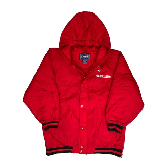 Age 10-12, Maryland Terrapins Champs Puffer - Medium Red Polyester