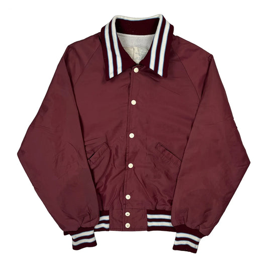 Vintage 1970S Made In USA Delong Satin Varsity Jacket - Medium Burgundy Nylon