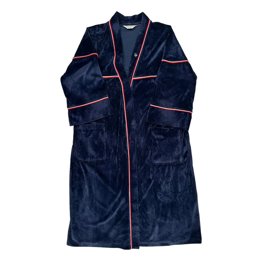 Vintage 90S Velour Christian Dior Contrast Piping Robe Jacket - Large Navy Velvet