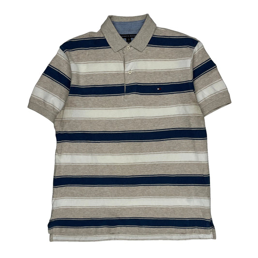 Tommy Hilfiger Striped Polo Shirt - Medium Blue Cotton