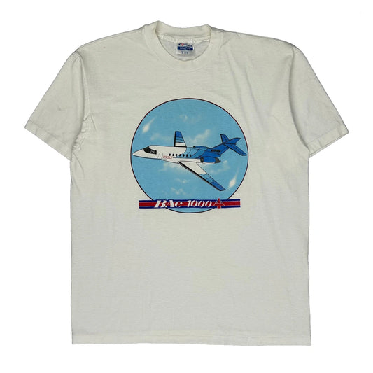 Vintage Aircraft Illustration Hanes Graphic T-Shirt - XL White Cotton Blend