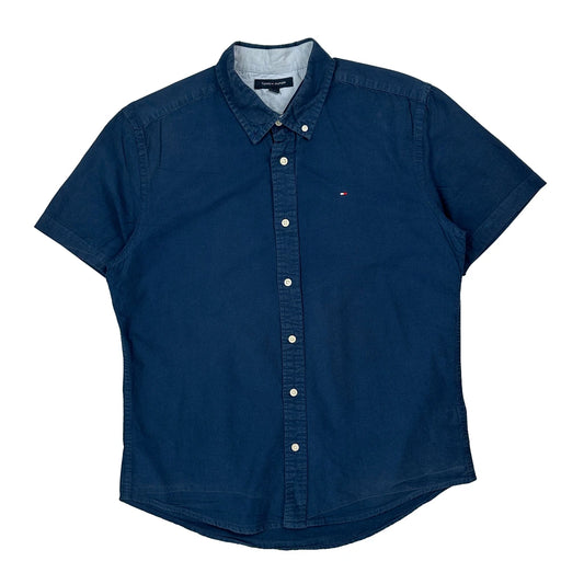 Vintage Tommy Hilfiger Short Sleeve Shirt - Large Blue Cotton