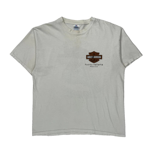 Puerto Vallarta Harley Davidson Graphic T-Shirt - Large White Cotton