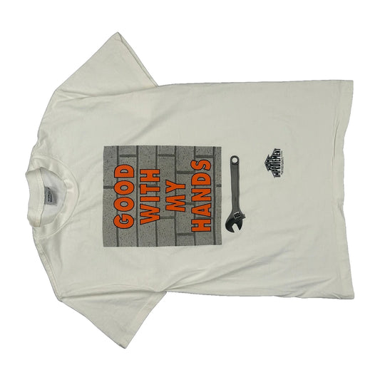 Good With My Hands Stanley Desantis Single Stitch T-Shirt - Large White Cotton