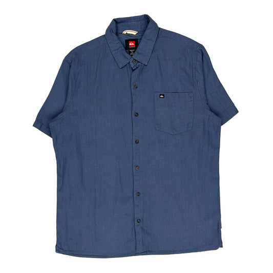 Quiksilver Herringbone Short Sleeve Shirt - Large Blue Cotton