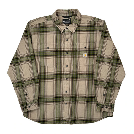Carhartt Checked Flannel Shirt - XL Beige Cotton