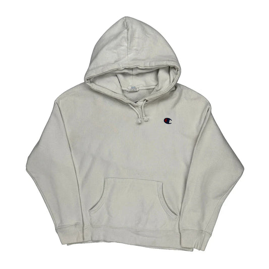 Vintage Reverse Weave Champion Hoodie - Large Cream Cotton