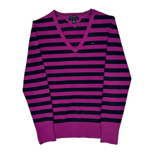 Tommy Hilfiger Striped Jumper - Medium Purple Cotton Blend