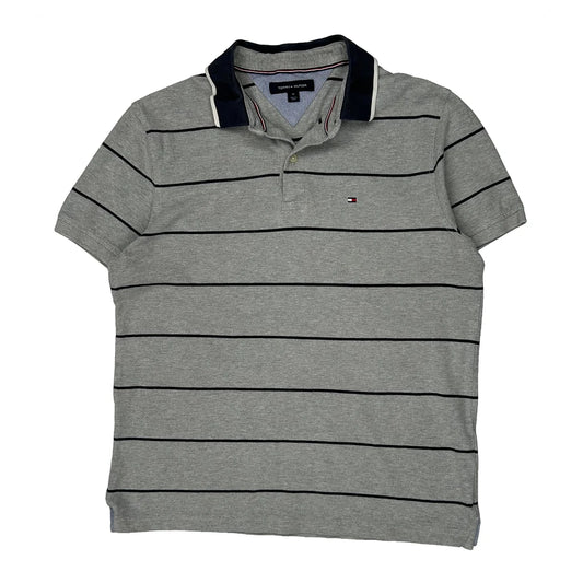 Tommy Hilfiger Striped Polo Shirt - Medium Grey Cotton