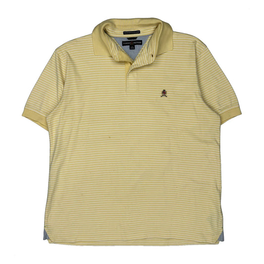 Tommy Hilfiger Striped Polo Shirt - Medium Yellow Cotton