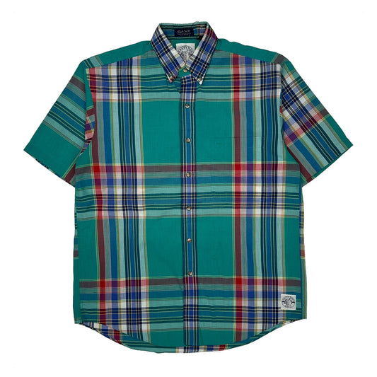 Salty Dog Gant Checked Short Sleeve Shirt - Medium Green Cotton Blend