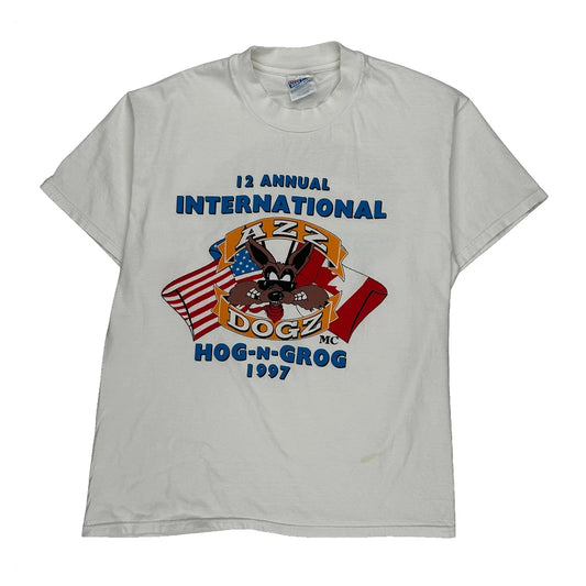International Hog-N-Grog 1997 Hanes Graphic T-Shirt - Large White Cotton