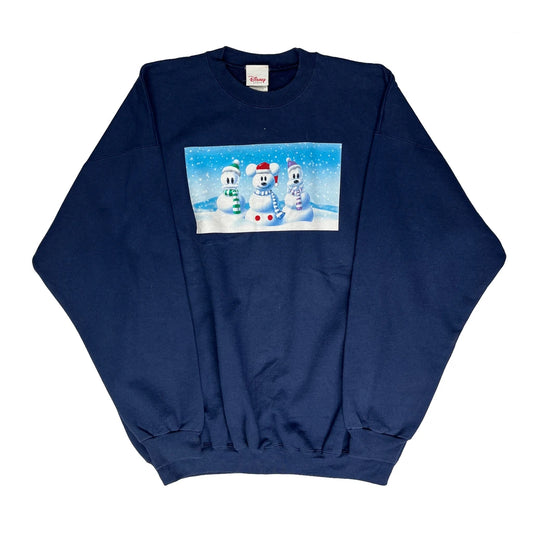 Snowman Graphic Disney Christmas Sweatshirt - Large Navy Cotton Blend