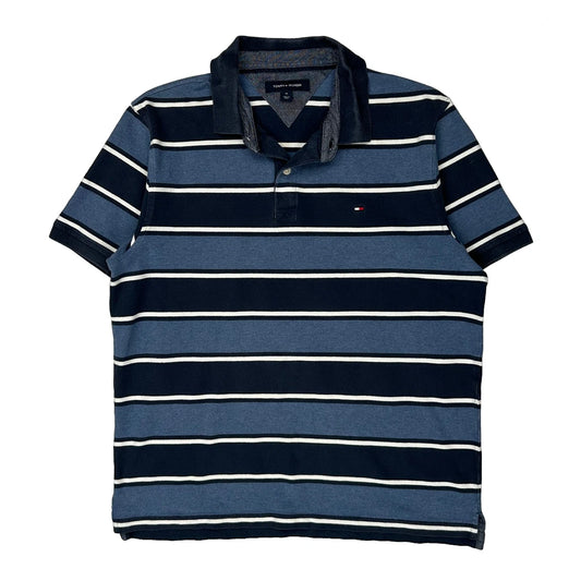 Tommy Hilfiger Striped Polo Shirt - Medium Blue Cotton