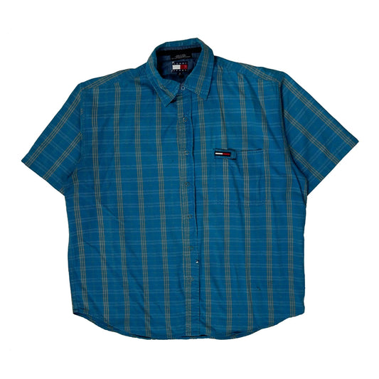 Tommy Jeans Checked Short Sleeve Shirt - Medium Blue Cotton