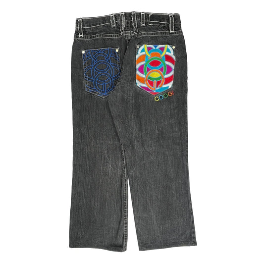 Pop Art Grown Coogi Contrast Stitch Jeans - 35W UK 18 Black Denim
