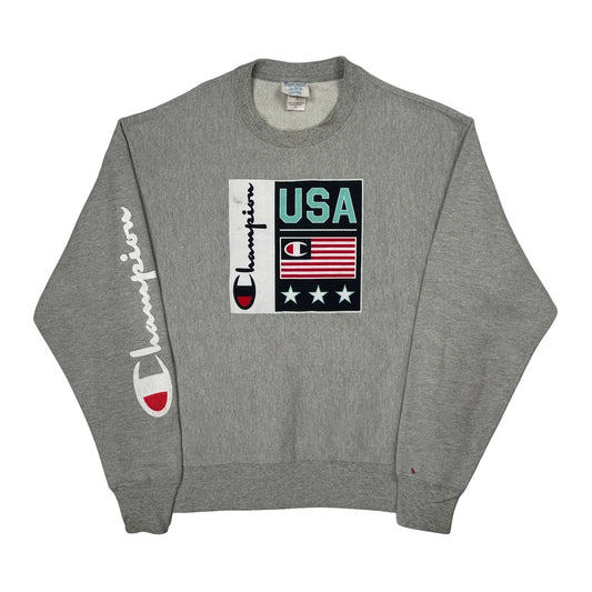 Reverse Weave Champion USA Sweatshirt - XL Grey Cotton Blend