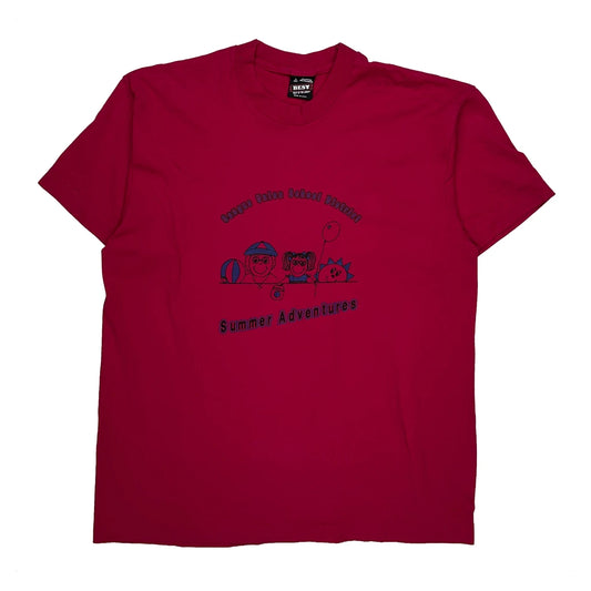 Vintage Summer Adventures Fruit Of The Loom Single Stitch T-Shirt - Large Red Cotton Blend