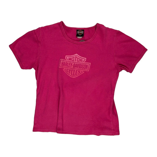 Harley Davidson Graphic T-Shirt - Large Pink Cotton