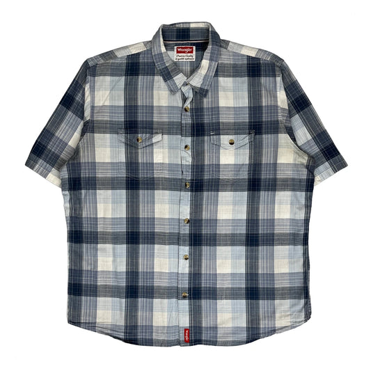 Wrangler Checked Short Sleeve Shirt - XL Blue Cotton