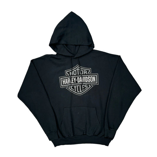 Vintage Atlantic County Harley Davidson Graphic Hoodie - XL Black Cotton Blend
