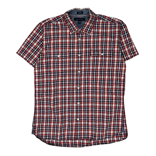 Tommy Hilfiger Checked Short Sleeve Shirt - Large Red Cotton
