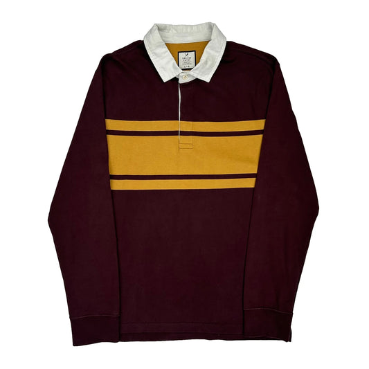 Denver Hayes Striped Rugby Shirt - Large Burgundy Cotton