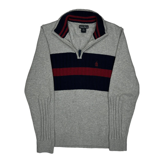 Vintage Nautica Striped 1/4 Zip - Medium Grey Cotton