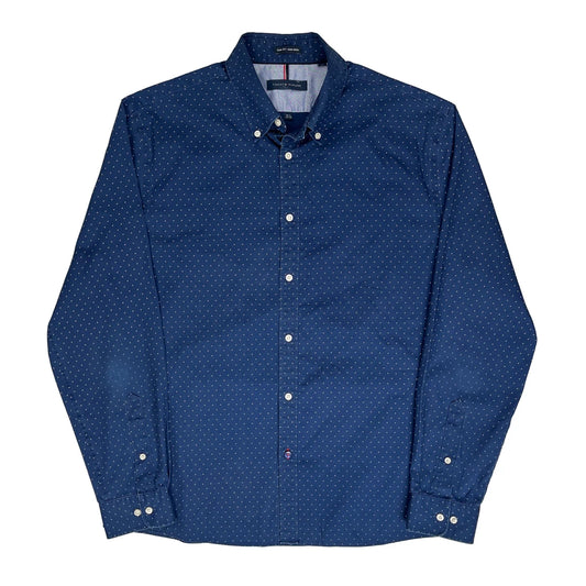 Tommy Hilfiger Slim Fit Patterned Shirt - Large Navy Cotton