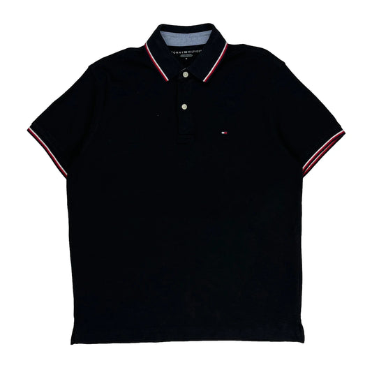 Tommy Hilfiger Striped Polo Shirt - Medium Black Cotton