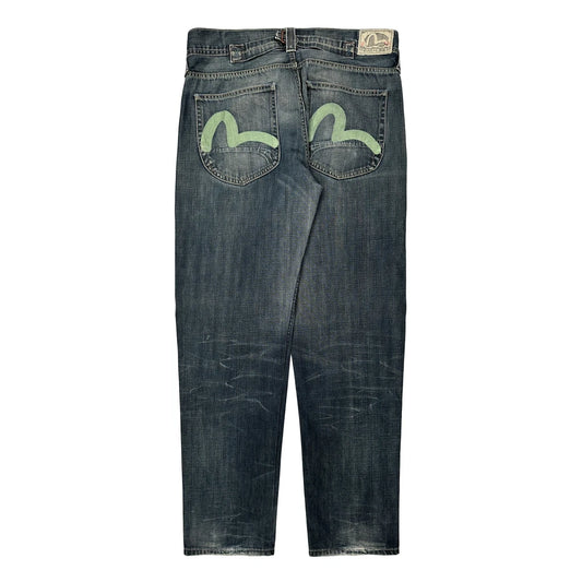 Evisu Graphic Jeans - 35W 35L Dark Wash Denim