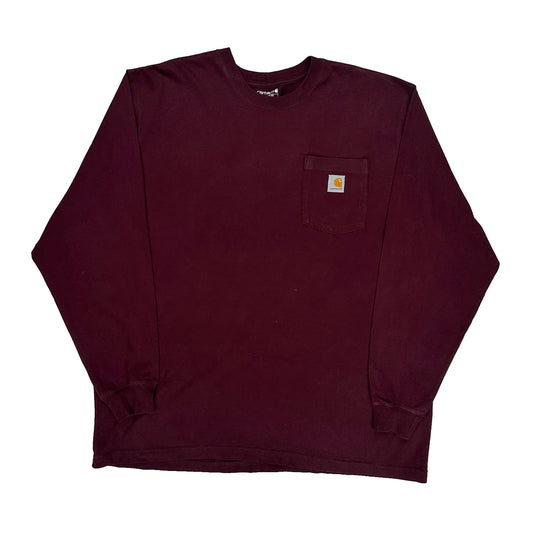 Carhartt Long Sleeve T-Shirt - XL Burgundy Cotton