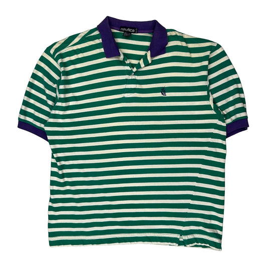 Nautica Striped Polo Shirt - XL Green Cotton