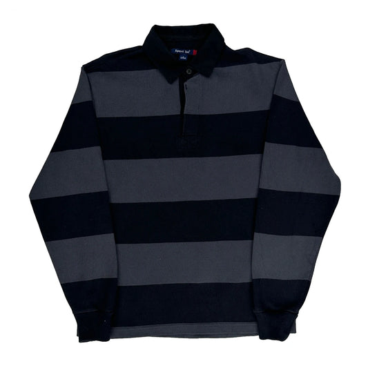Sport Tek Striped Rugby Shirt - Small Grey Cotton