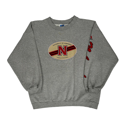 Nebraska Cornhuskers Adidas College Sweatshirt - Medium Grey Cotton Blend