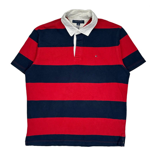 Tommy Hilfiger Striped Rugby Shirt - Large Red Cotton