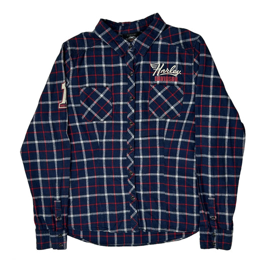 Harley Davidson Checked Flannel Shirt - XL Navy Cotton