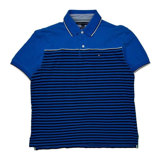 Vintage Tommy Hilfiger Striped Polo Shirt - Medium Blue Cotton