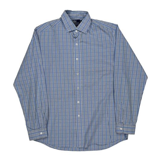 Westerton Italian Broadcloth Polo By Ralph Lauren Checked Shirt - Large Blue Cotton