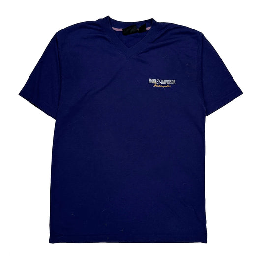 Vintage Harley Davidson T-Shirt - Large Blue Polyester
