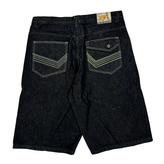 Outback Ride Baggy Denim Shorts - 37W 11L Black Cotton