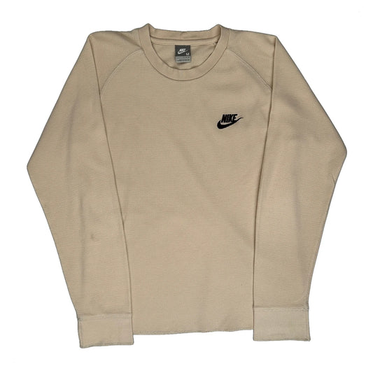 Waffle Knit Nike Long Sleeve T-Shirt - Medium Beige Cotton