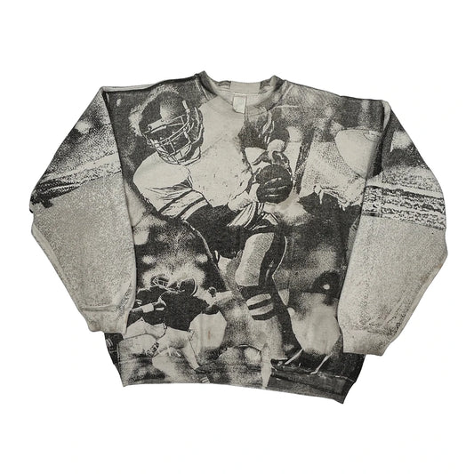 Football Player Print Artex All Over Print Sweatshirt - XL Black & White Cotton Blend