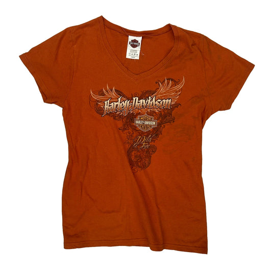 Motorcycles Harley Davidson Graphic T-Shirt - Large Orange Cotton